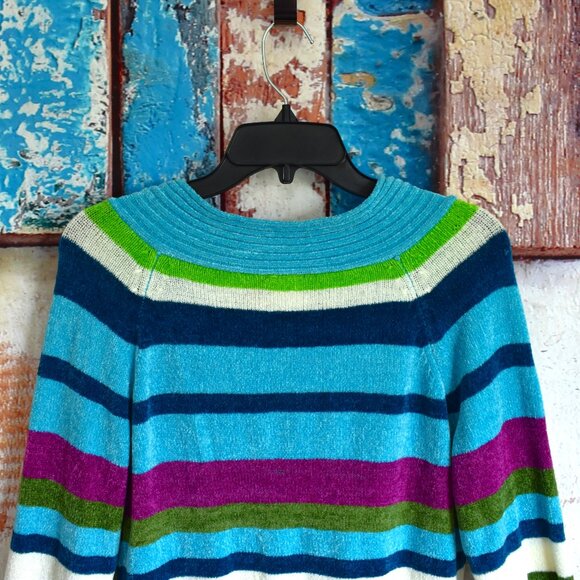 Women's Faded Glory Stretch Sweater V-Neck Striped MEDIUM Multicolor - Picture 8 of 12